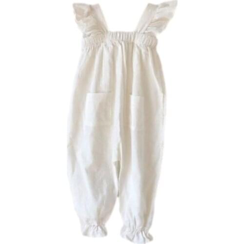 2021 Summer Girls' Cotton Casual One-piece Flying Sleeve Lace Pocket Overalls Toddler Girl Jumpsuit