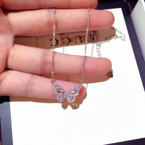 JUWANG 2021 Hot Tennis Chokers Necklaces For Women Cubic Zirconia Butterfly Pendant Chain Necklace Jewelry Wedding Decoration