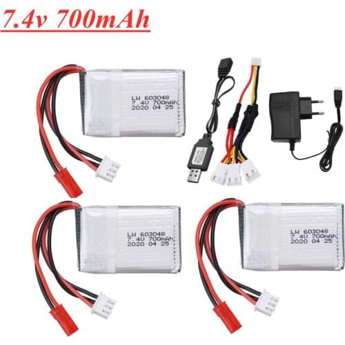 7.4V 700mAh 25C Lipo Battery For MJXRC X600 F46 Aircraft Model Aircraft JXD391V 2s 700mAh 603048 JST Plug battery with charger