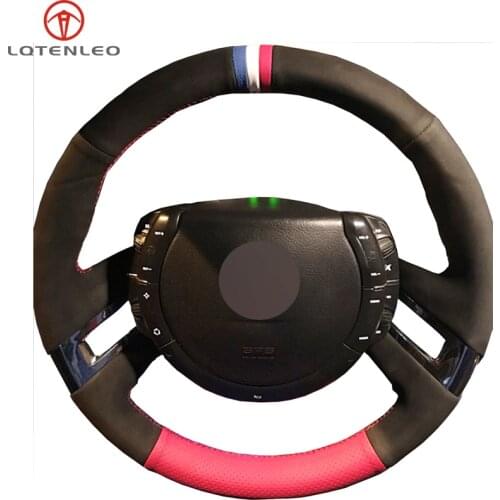 LQTENLEO DIY Hand-stitched Red Genuine Leather Black Suede Car Steering Wheel Cover For Citroen C4 Picasso C-Quatre 2007-2016