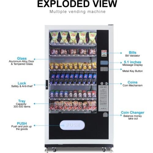 Muti-functional Snacks and Drinks Mini Combo Vending Machine coffee vending machine with coin with bill acceptor