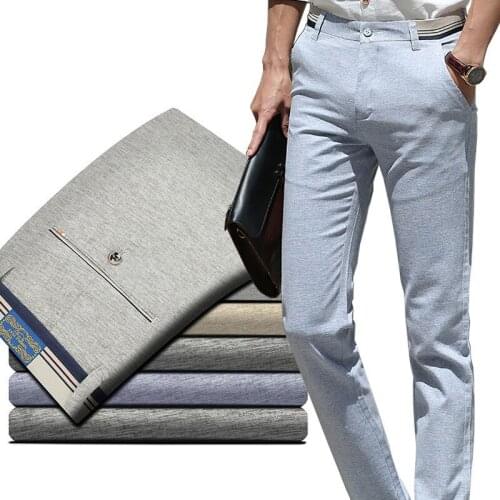 Mens 2020 Spring Simple light grey Business Slim fit Casual Suit Pants Fashion Brand Clothes man Cotton Straight Trousers