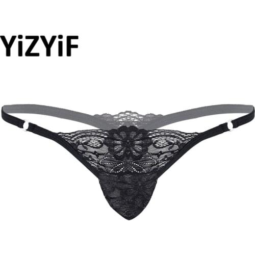 Mens Lace G-string Thongs Underwear Gay Men Sexy Panties T-back Bulge Pouch Lingerie See Through Lace Thong Bikini Underwear Men