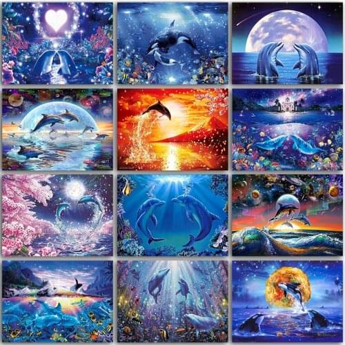 Full Square&Round 5D Diamond Painting Animals Dolphin Kit Sea world home decor Diamand embroidery mosaic Cross stitch Paint Sale