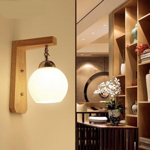 Solid wood bedside lamp wall modern simple LED bedside lamp bedroom Round wood creative European American Japanese warm ZH MZ57