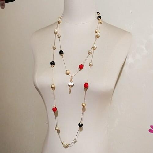 Multi Layers Colorful Beads Chain Long Necklaces & Pendants pearl Jewelry Sweater Necklace Party Dress Accessories Gift