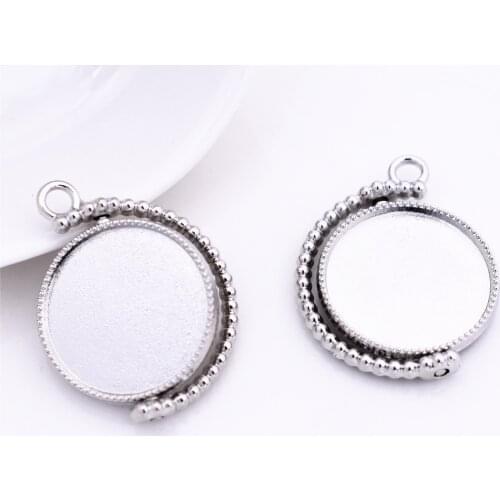 NEW 5pcs 20mm Inner Size Rotation Double Side Rhodium Cameo Cabochon Base Setting Charms New Fashion Pendant