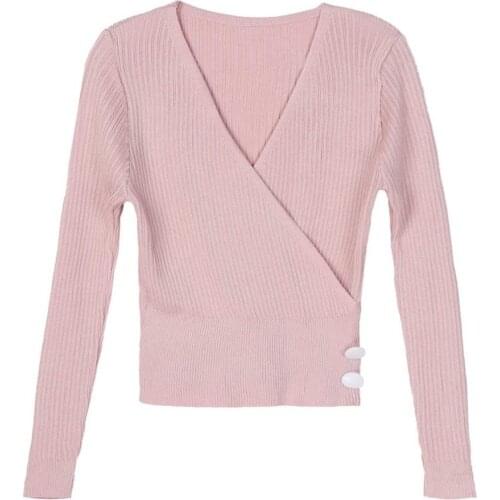 IIXPIN Adult Ballet Clothes Dance Wear Classic Ballet Costume Long Sleeve Wrap Top Cross V Neck Sweater Rib Knitted Tops Elegant