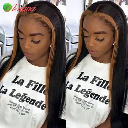 Alinana Transparent 13x6 Lace Front Wigs 8-30" Peruvian Highlights Straight Hair Wigs Remy Guleless Human Hair Wig Bleach Knots
