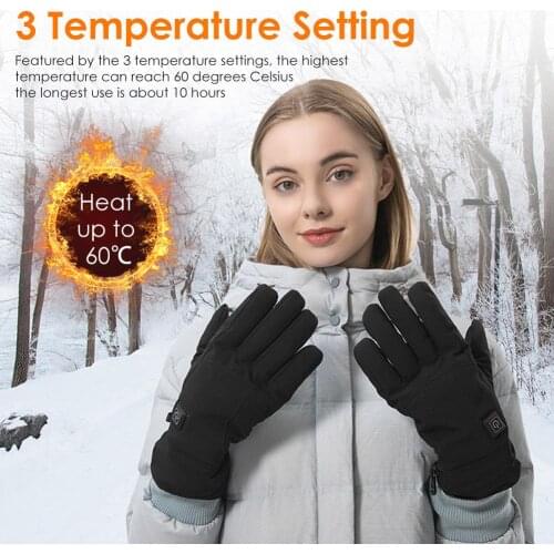 7.4V Electric Heated Gloves Waterproof Nonslip Gloves with 3 Temperature Settings for Men Women Outdoor Skiing Snowboard Cycling