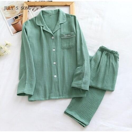 JULYS SONG Cotton Women Man Pajamas set Long Sleeve Sleepwear Soild Color Autumn Winter Couple Pyjama Female Casual Nightwear