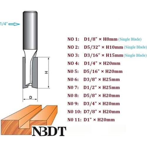 5Pcs Woodworking Flute Straight Bit Dado Router Bit With 1/4" Shank