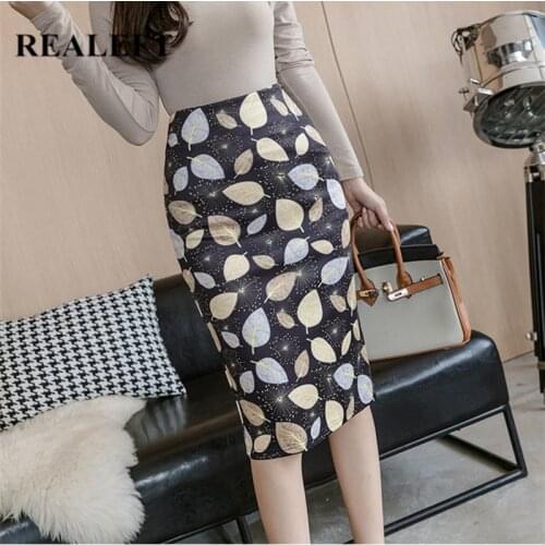 REALEFT 2021 Spring Summer Women Floral Printed Sheath Wrap Skirts Elegant High Waist Zipper Back Split Pencil Midi Skirts Lady