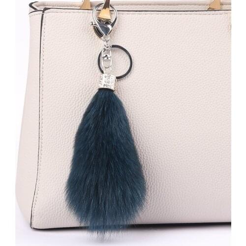 Luxury 13cm Fluffy Real Fox Fur Tail Pom Poms Natural Fur Pompom Metal Keychain Key Chain Ring Pendant For Women Charm f278