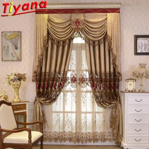 Coffee/Brown Chenille Hollow Embroidery Curtains for Living Room High-end European Semi-Blackout Window Drapes for Bedroom 883VT