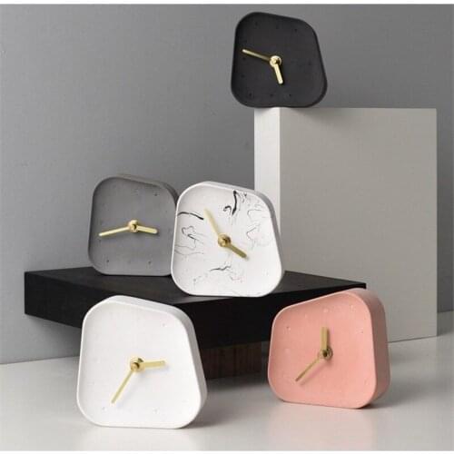 Nordic Home Decoration Accessories Geometry Shaped Cement Table Clock Desktop Decoration Mute Concrete Small Desk Clock WF