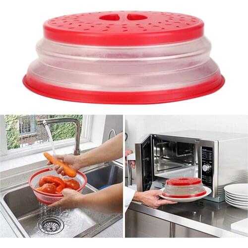 Collapsible Silicone Covers For Microwave Vegetables Fruit Colander Strainer Washing Basket Adaptable Silicone Lids Kitchen Tool