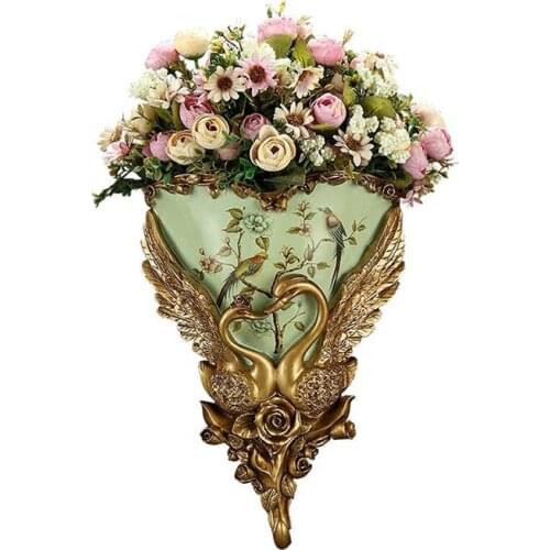 Modern Resin Wall Vase+Artificial Flower Set Decor Home Livingroom Wall Hanging Decoration Crafts Hotel Bar Wall Mural Ornaments