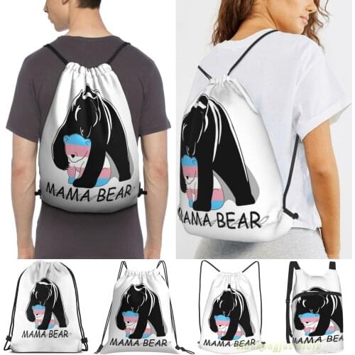 Transgender Pride Mama Bear Men Outdoor Travel Gym Bag Waterproof Drawstring Backpack Women Fitness Swimming Bag