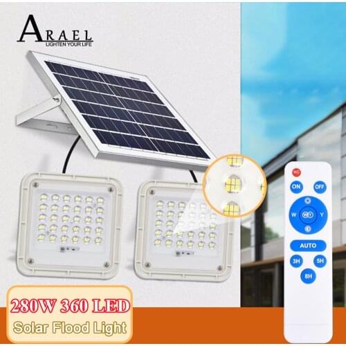 Up 280W 360 Leds Solar Light Super Bright Spotlight Wireless Outdoor Waterproof Garden Solar Powered Lamp With Rremote Control
