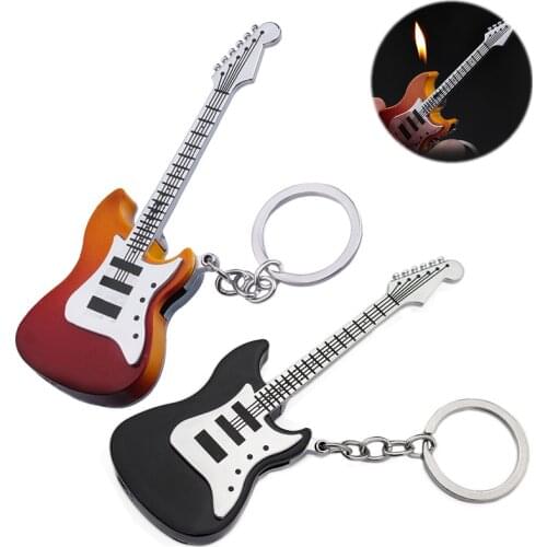 Cigarette Lighters Butane Gas Refillable Guitar Shaped Lighter Keychain Creative Lighter Portable Collectibles