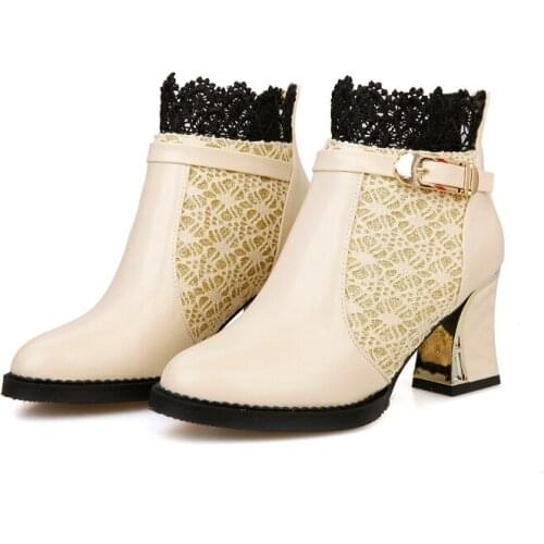 Big Size 9 10 11-13 boots women shoes ankle boots for women ladies boots shoes woman winter Cut-out lace back zip belt buckle