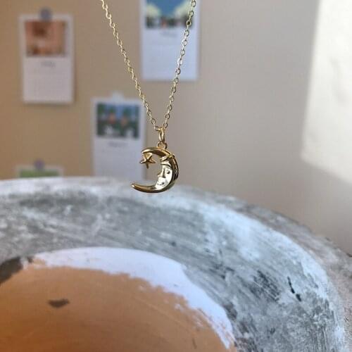 Morivovog 925 Sterling Silver Face Moon Star Necklace Creative Chic Cute Pendant Necklace for Women 925 Stylish Birthday Jewelry