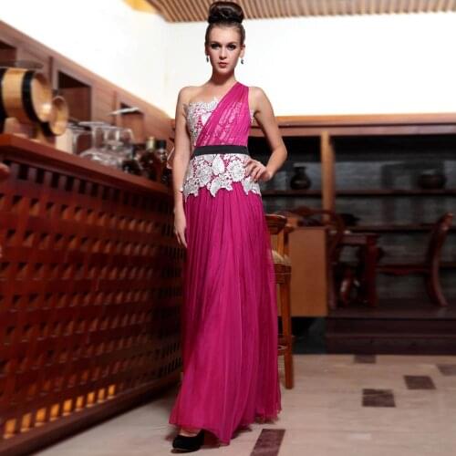 Free shipping 2019 new One shoulder vestido de noiva buddhistan quality formal elegant red lace gown hot pink bridesmaid dress