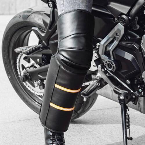 1 Pair Winter Knee Pad Protective Windproof Faux Leather Riding Windproof Warm Knee Pad Motorcycle Equipments Parts