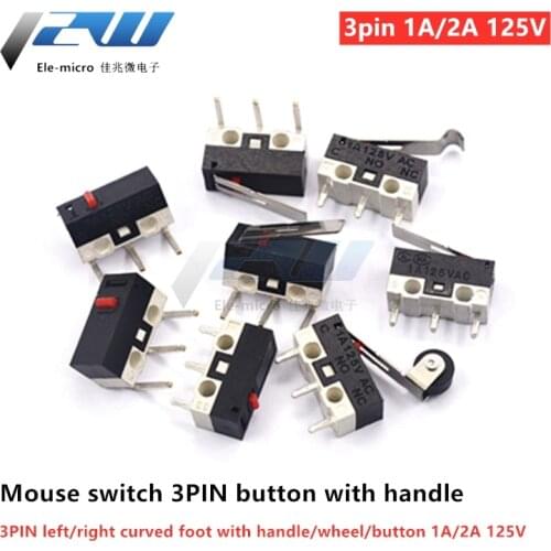 10pcs 1A 2A 125V AC Push Button Momentary Micro Limit Switch Mouse Switch 3 Pins Toggle with Roller Hinge Arm SPDT 12 * 6 * 6mm