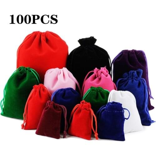 100PCS/flannel drawstring bag wedding supplies new year birthday party candy gift packaging bag jewelry storage dust bag
