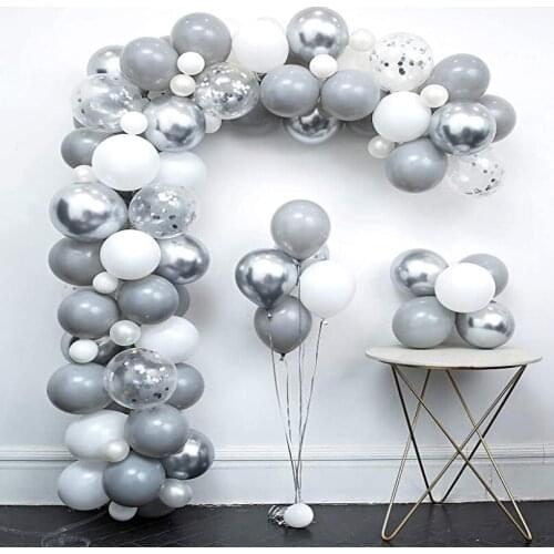 119Pcs Gray Balloon Garland Light Grey Metallic Silver White Balloons Garland for Baby Shower Wedding Birthday Party Decorations