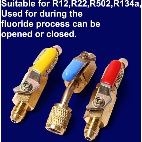 3pcs 1/4 SAE Male/Female Threaded Copper Ball Valve For R12 R22 R502 R134a Car Air Conditioning Refrigeration Ball Valve Switch