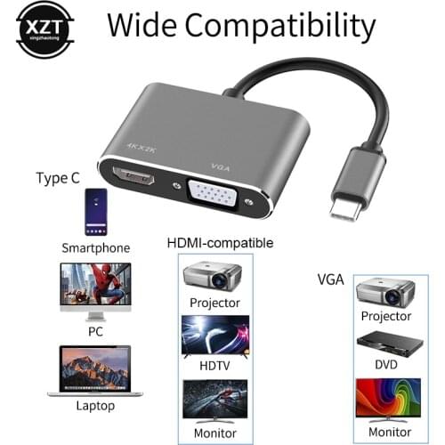 3 in 1 USB C Type-c to VGA HDMI 4K Adapter VGA 1080P USB3.1 Audio Video Converter for Macbook pro Google Laptop Samsung Huawei