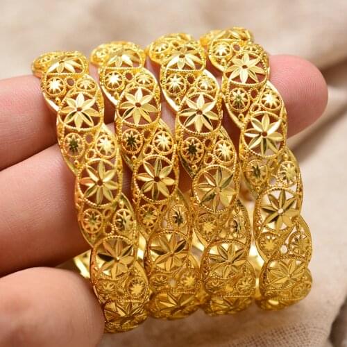 24K 4Pcs Dubai Arab Gold Baby Bracelet Bangles Jewelry Bracelets Women Girls Baby Middle Eastern African Fashion Copper Bangles