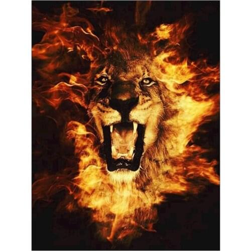 5D DIY Full Round/Square Diamond Painting Fire & Lion 3D Embroidery Cross Stitch Rhinestone Mosaic Home Decor Gift YC239