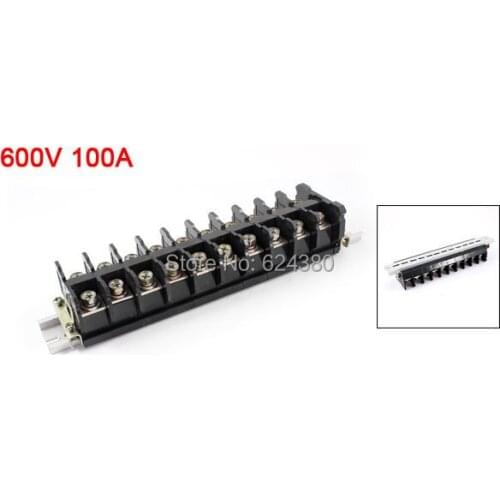 600V 100A Two 2 Dual Rows 10 Positions Screw Barrier Terminal Block Strip Wire Connector