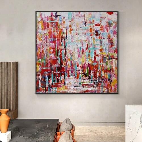 Abstract Coloful Red Oil Painting On Canvas 100% Hand Painted Textured Modern Canvas Wall Art For Living Room Home Wall Decor