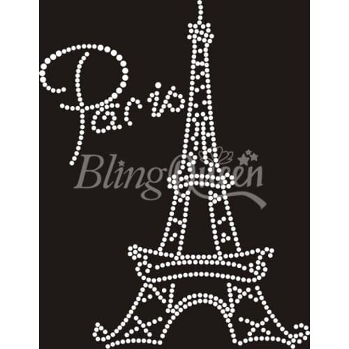 BlingQueen 50PCS/LOT Custom Iron On Rhinestone Motifs Paris Eiffel Tower Design