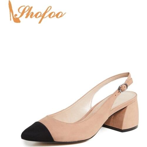 Nude Black Med Chunky Heels Pointed Cap Toe Slingbacks Sandals Woman Large Size 11 14 Buckle Strap For Ladies Footwear Casual