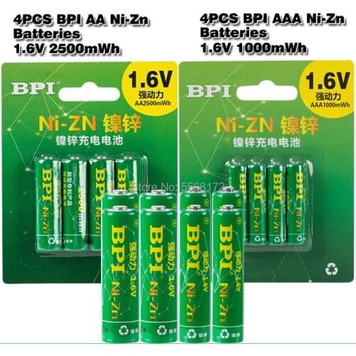 BPI 4Pc/1card 1.6V 2500mWh AA Batteries+4Pcs/1card 1000mWh AAA Batteries NI-Zn AA/AAA Rechargeable Battery