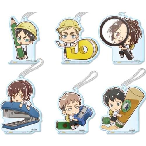 Anime Attack on Titan Eren Jäger Erwin Smith Mikasa Ackerman Rival Bag Pendant Button Keychain Keyring Collection Birthday Gift
