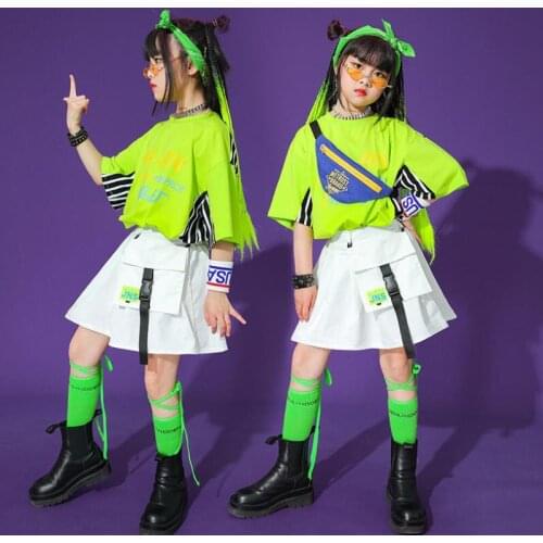 Kids Performance Hip Hop Clothing Carnival Outfits Tshirt Mini White Skirt For Girls Ballroom Modern Jazz Dance Costumes Set