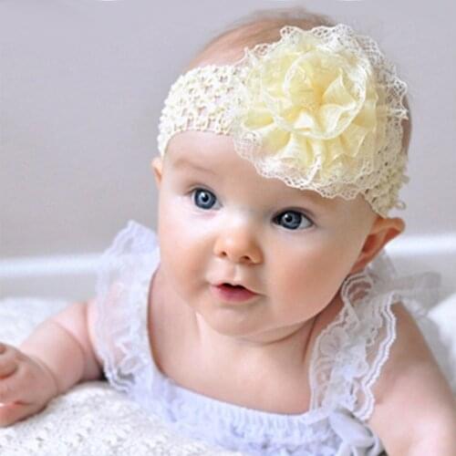 Baby Hair Bands Girls Lace Flower Headband Hair Elastic Band Flower Hair Accessories Wrap Band Flower W097