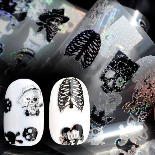 Nail Foil 100*4cm Skull Head Cute Design Punk Style Zombie Stickers Glue Transfer Nail Design Halloween Decoration