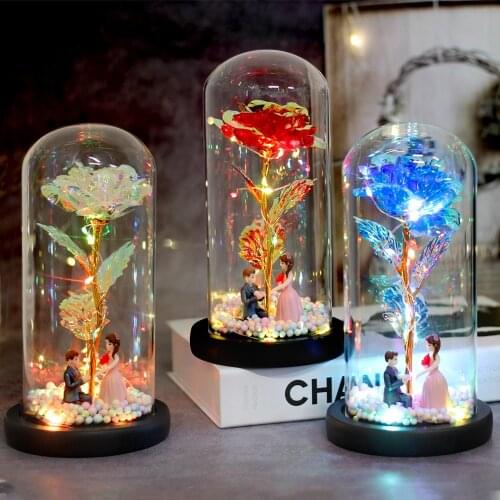 2021 Galaxy Rose Flashing Flowers In Flask Glass Dome For Valentines Mothers Day Birthday Gift Wedding Decoration