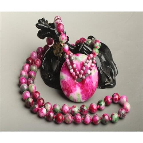 Jade qiu dong with purplish green peach jade long peace clasp pendant round bead sweater chain necklace female joker