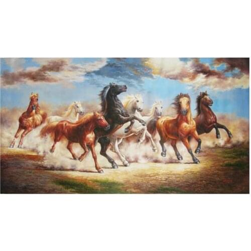 Free shipping wall art decoration pictures chinese 8 Horse blue sky landscape oil painting canvas printings printed on canvas