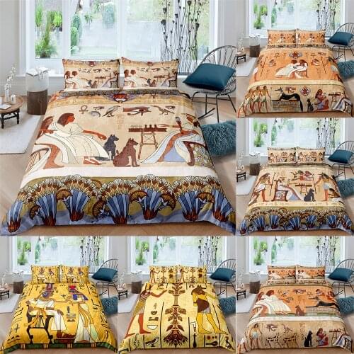Bedroom Decor Egyptian Comforter Cover Sets Duvet Cover Retro Vintage Exotic Ethinc Style Queen 2/3 Pcs Bedding Set