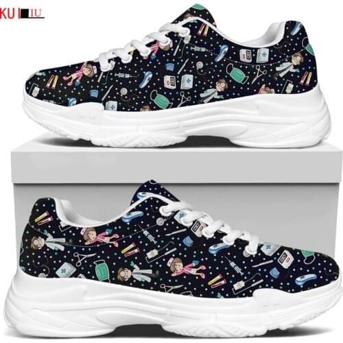 KUILIU Cartoon Medical Icons Nurse Womens Sneakers Increasing Shoes Nursing Print Thick Platform Breathable Mesh Casual Shoes